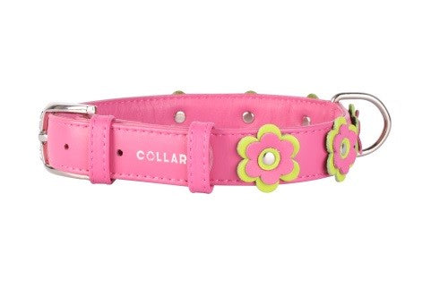 Zgarda roz din piele Collar cu ornamente 27-36 cm